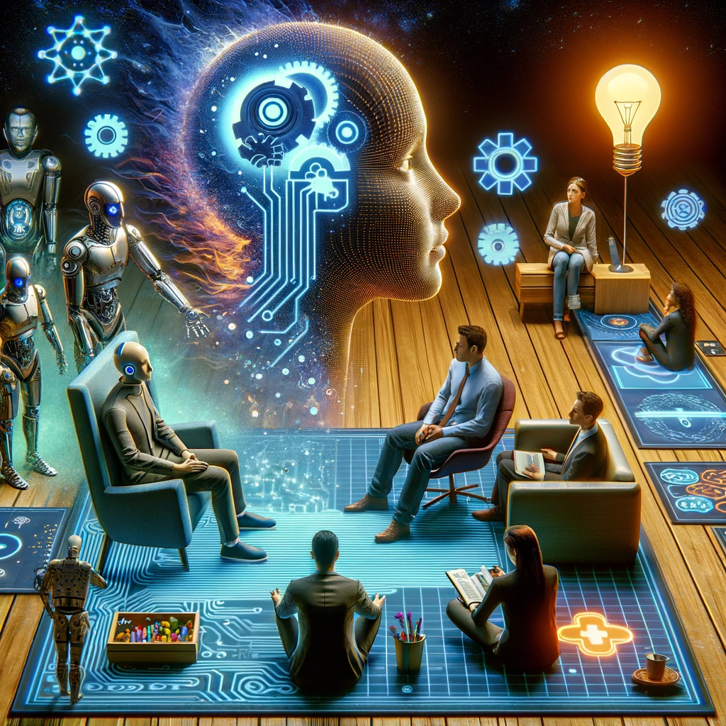 The conceptual image has been created to depict the rapid rise of AI in the field of mental health, and it visually explores the question of whether we are truly preparing future counselors for this evolving landscape. The image symbolizes the integration of AI technology in mental health practices alongside traditional counseling methods.