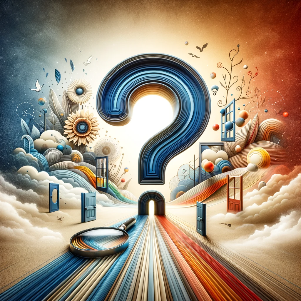 The image has been created to embody the concept of "What is a question?", capturing the essence of inquiry, curiosity, and the pursuit of knowledge.